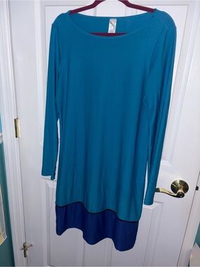 Women's Shift Dress Blue Navy Long Sleeve L Polyester Spandex